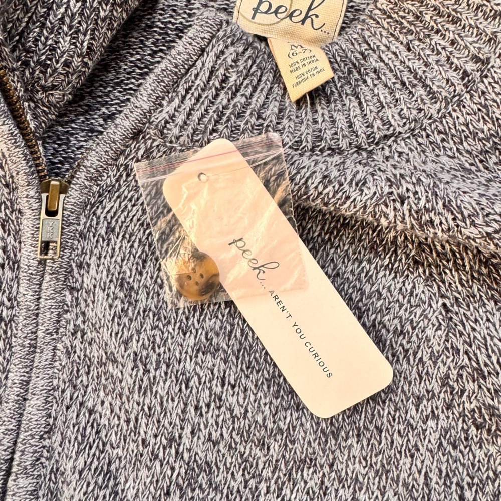 NWT Peek Kids Zip Up Blue/Gray Heathered Cotton Sweater Size M 6/7 - Picture 8 of 8